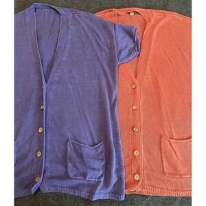 Lot Of 2 JJill Women Coral Linen Rayon Bamboo Blend Short Sleeve Cardigan Size L